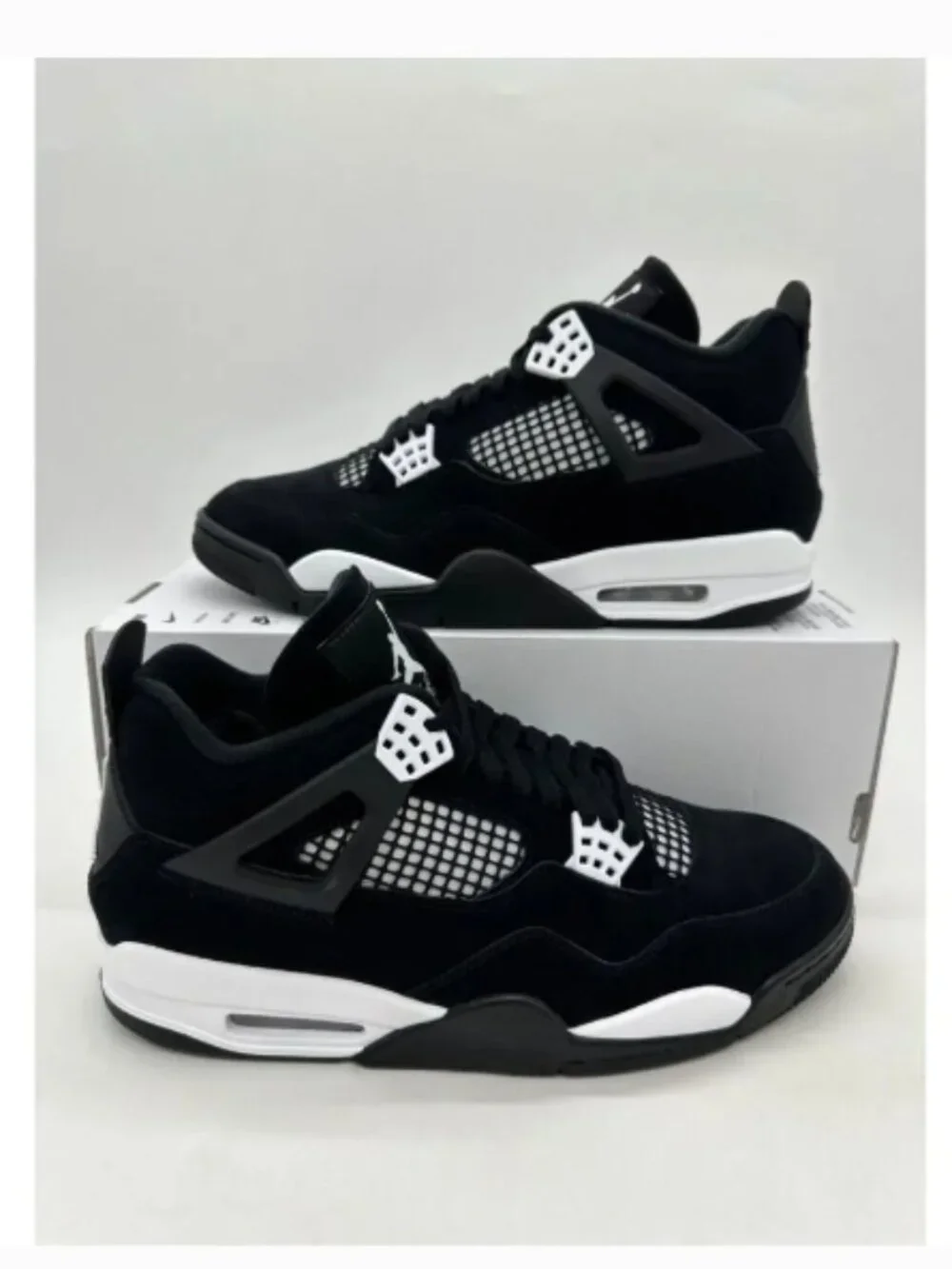 Air Jordan 4 Retro Men's White Thunder Black Suede Shoes